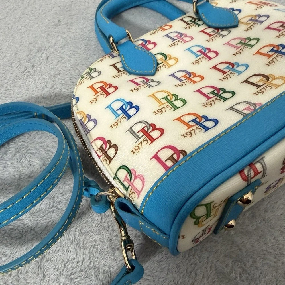 Dooney & Bourke 1975 Logo Bag Domed Crossbody Ruby Top Handle Wht/ Multi Zip Top - Picture 6 of 12